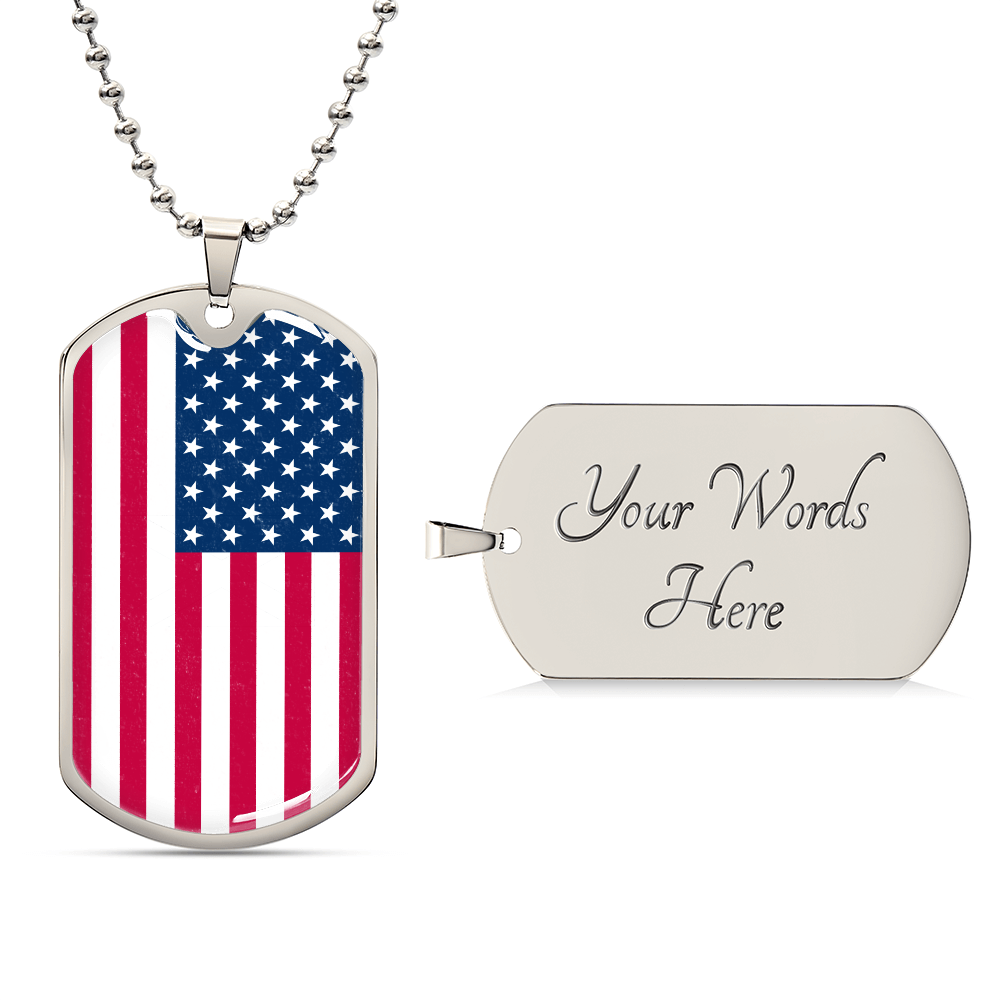 American Flag Dog Tag Necklace – Personalized Custom Engraved Pendant