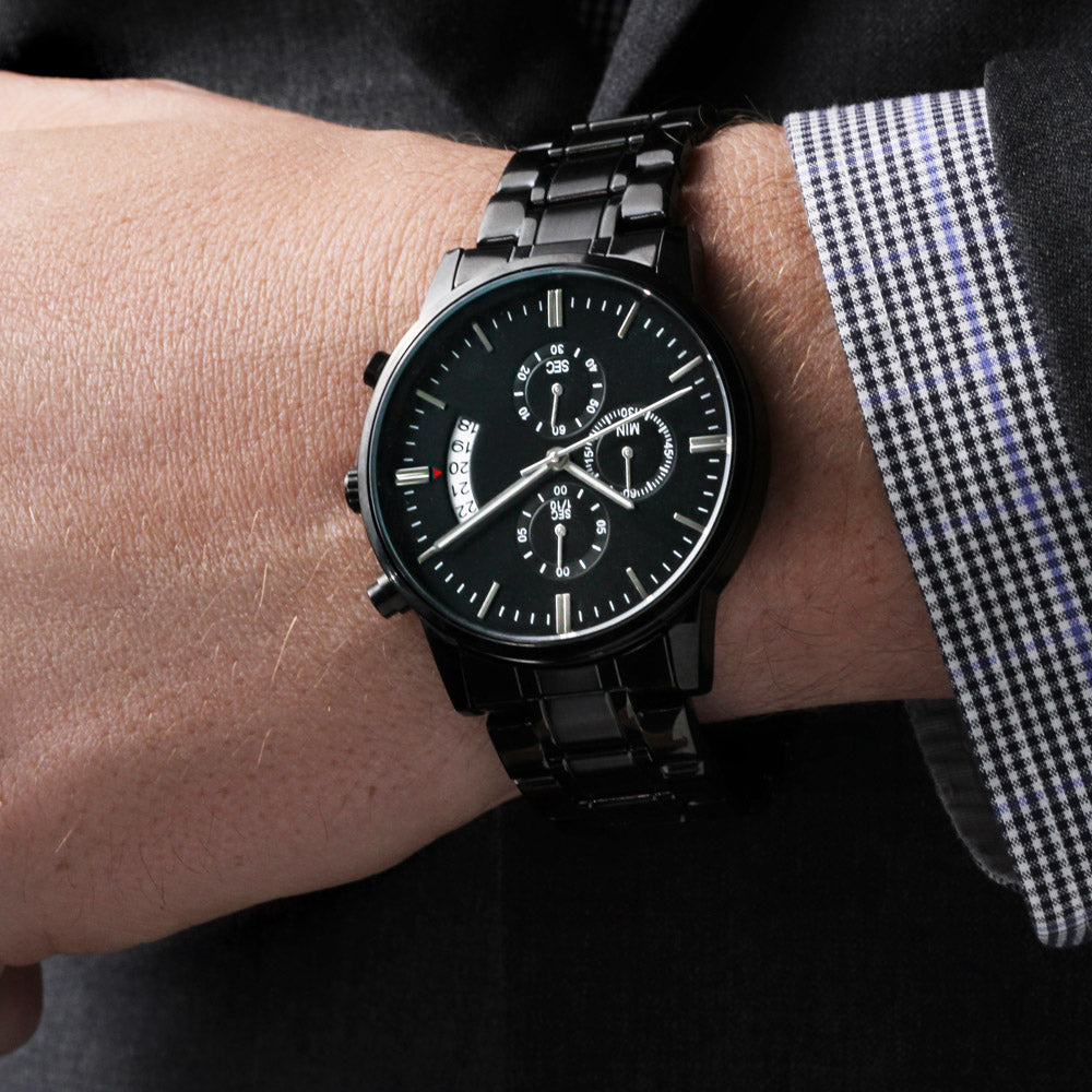 Custom Engraved Black Chronograph Watch – Personalized Men's Gift, Groomsmen, Anniversary & Father's Day