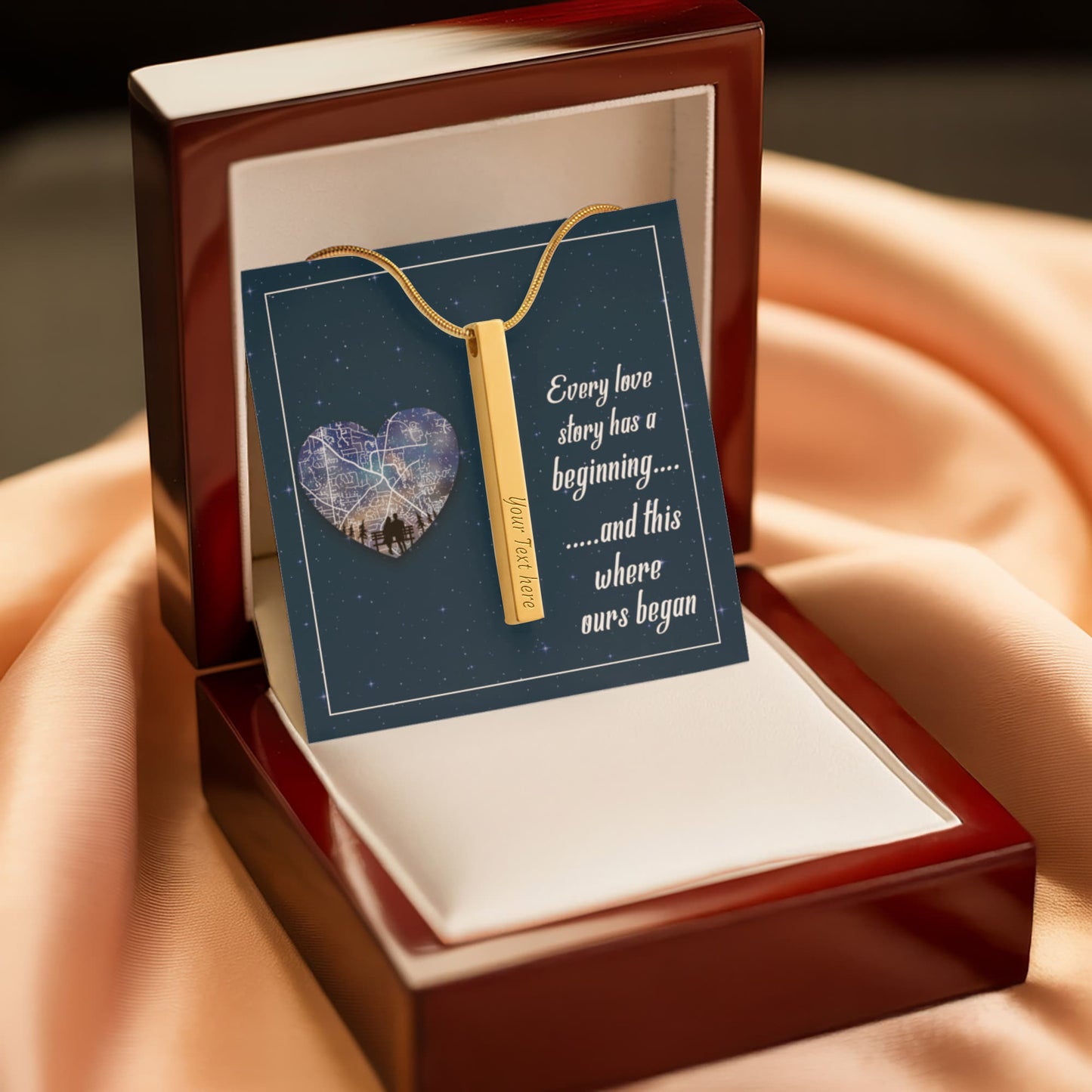 Custom Engraved 4-Sided Stick Necklace with Romantic Message Card – Personalized Love Story Gift for Wife, Girlfriend, Anniversary or Valentine's Day