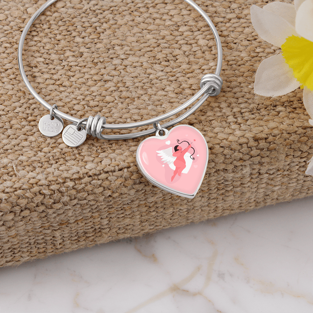 Cupid's Arrow Heart Bangle Bracelet – Personalized Engraved Jewelry Gift for Wife, Girlfriend, Anniversary, or Valentine's Day
