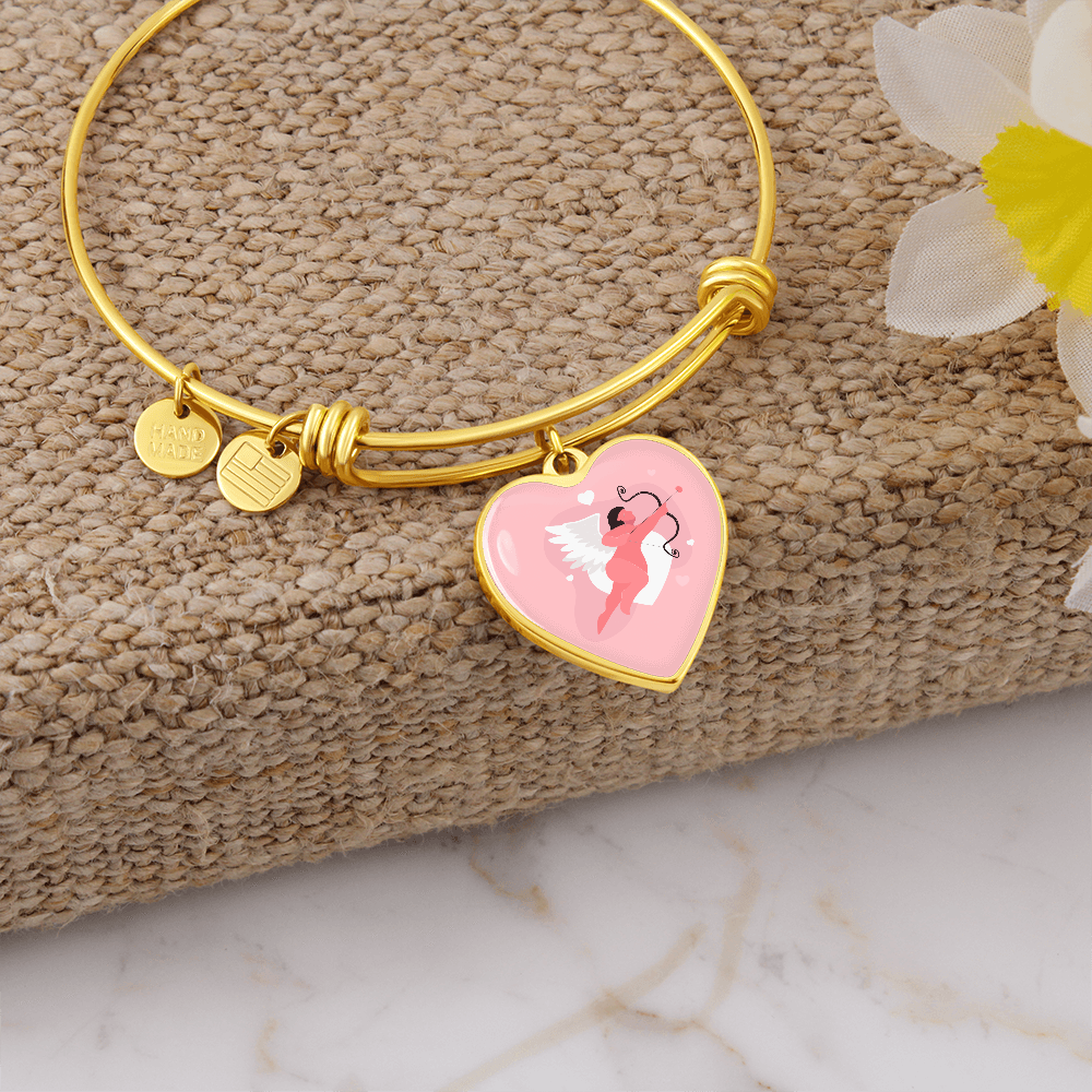 Cupid's Arrow Heart Bangle Bracelet – Personalized Engraved Jewelry Gift for Wife, Girlfriend, Anniversary, or Valentine's Day