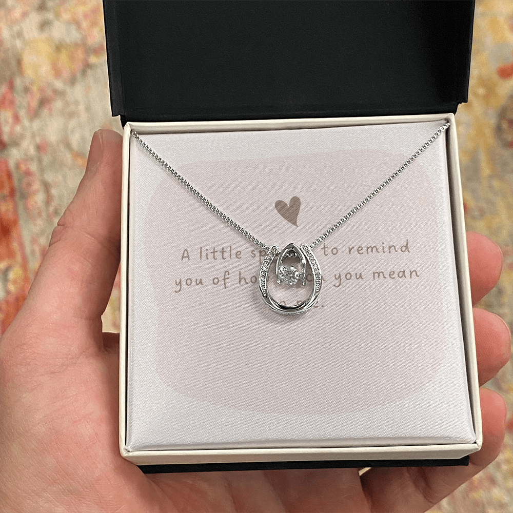 Lucky in Love Pendant Necklace – White Gold Cubic Zirconia Dancing Stone Jewelry for Her