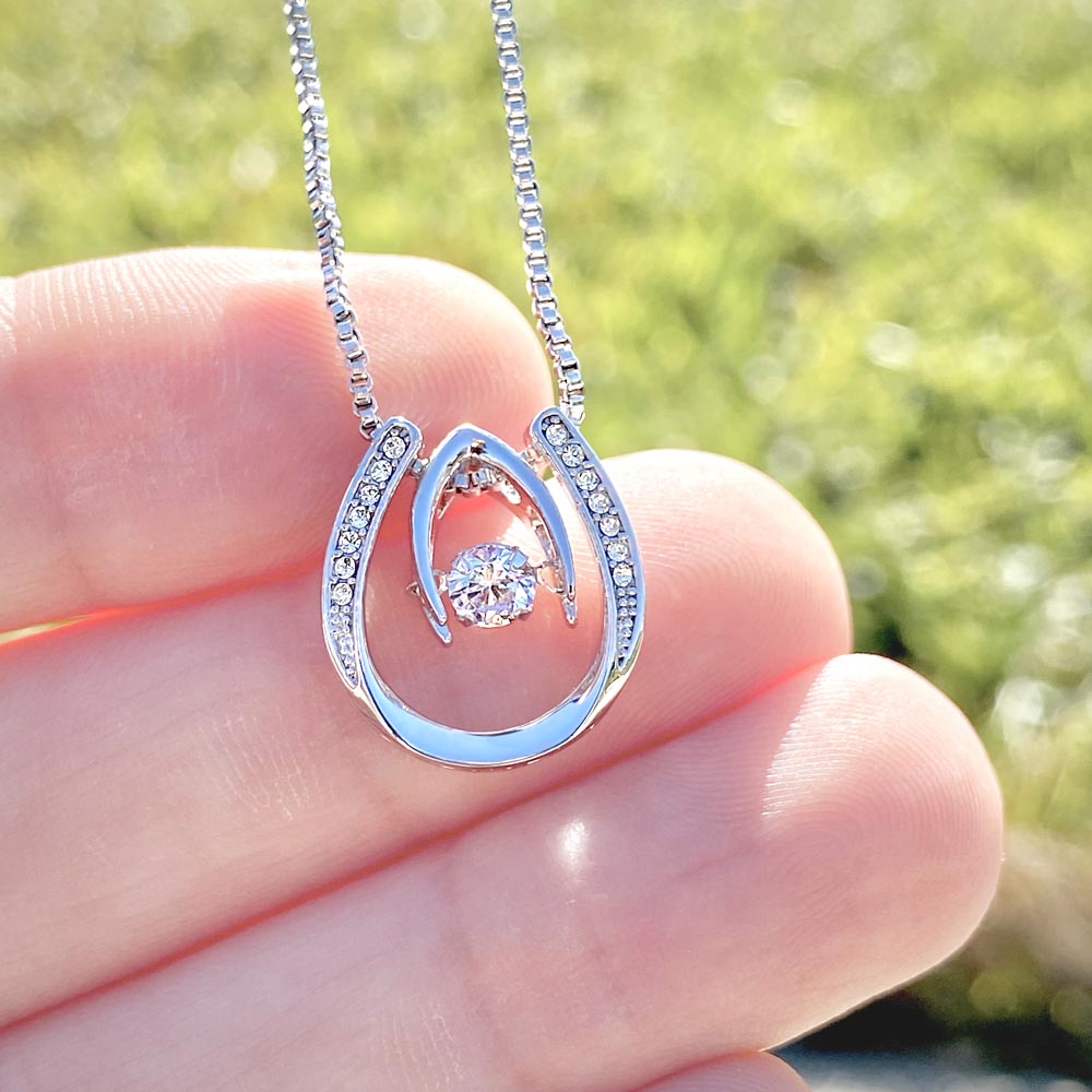 Lucky in Love Pendant Necklace – White Gold Cubic Zirconia Dancing Stone Jewelry for Her