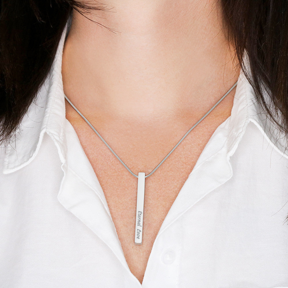 Custom Engraved 4-Sided Stick Necklace – Personalized Bar Pendant with Names, Dates & Words – Stainless Steel or 18k Gold – Graduation, Anniversary, Wedding Gift