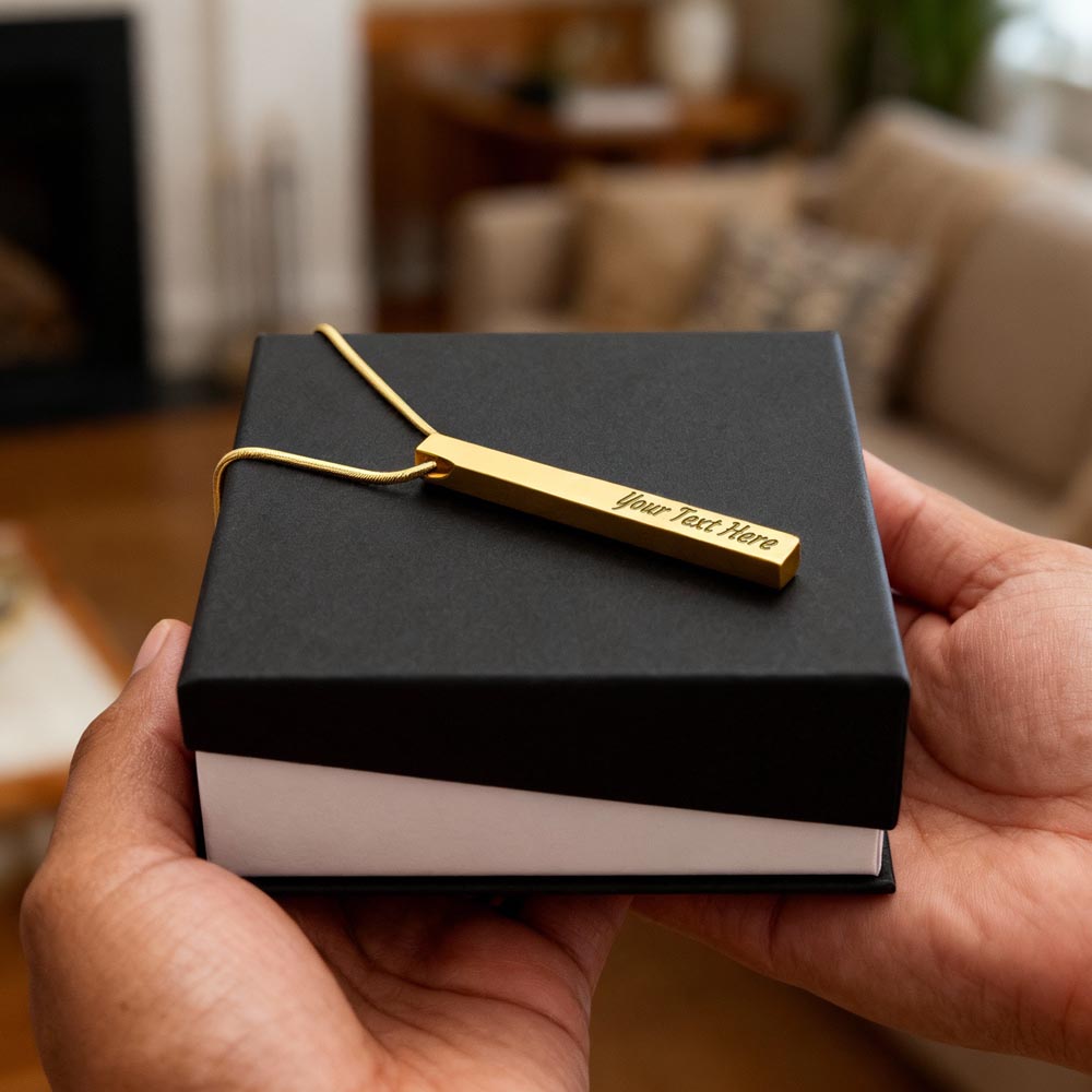 Custom Engraved 4-Sided Stick Necklace – Personalized Bar Pendant with Names, Dates & Words – Stainless Steel or 18k Gold – Graduation, Anniversary, Wedding Gift