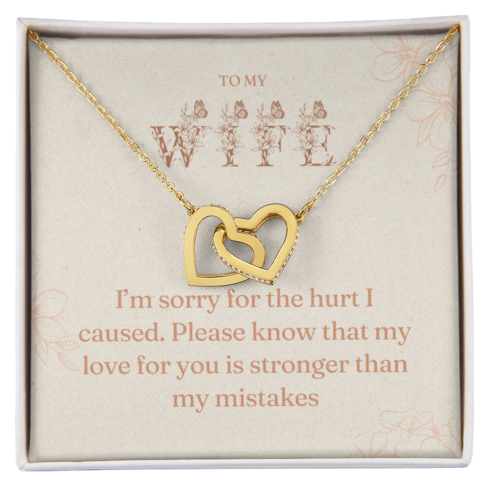 I'm Sorry Gift for Wife – Interlocking Hearts Necklace with Message Card | Apology Jewelry for Her
