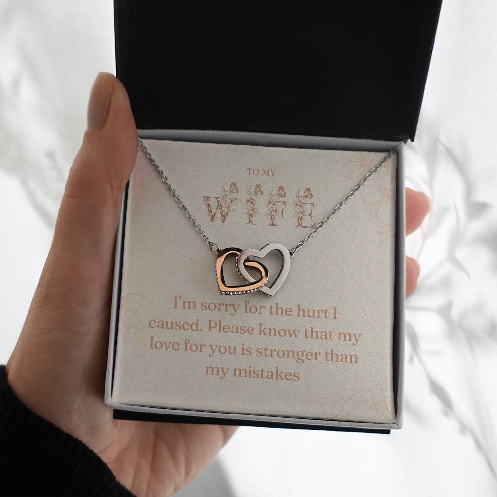 I'm Sorry Gift for Wife – Interlocking Hearts Necklace with Message Card | Apology Jewelry for Her