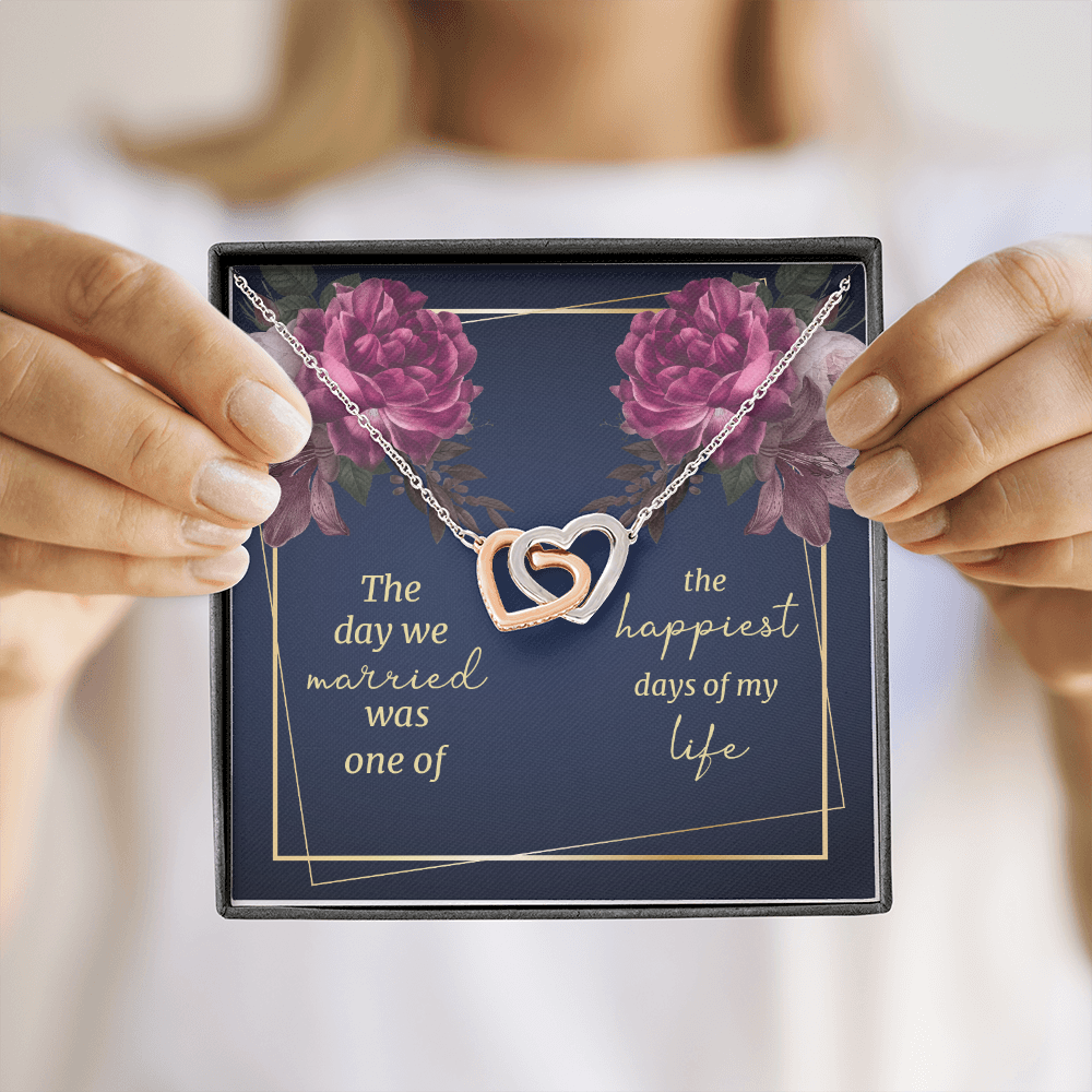 Anniversary Gift for Wife – Two Hearts Necklace with Romantic Wedding Message Card