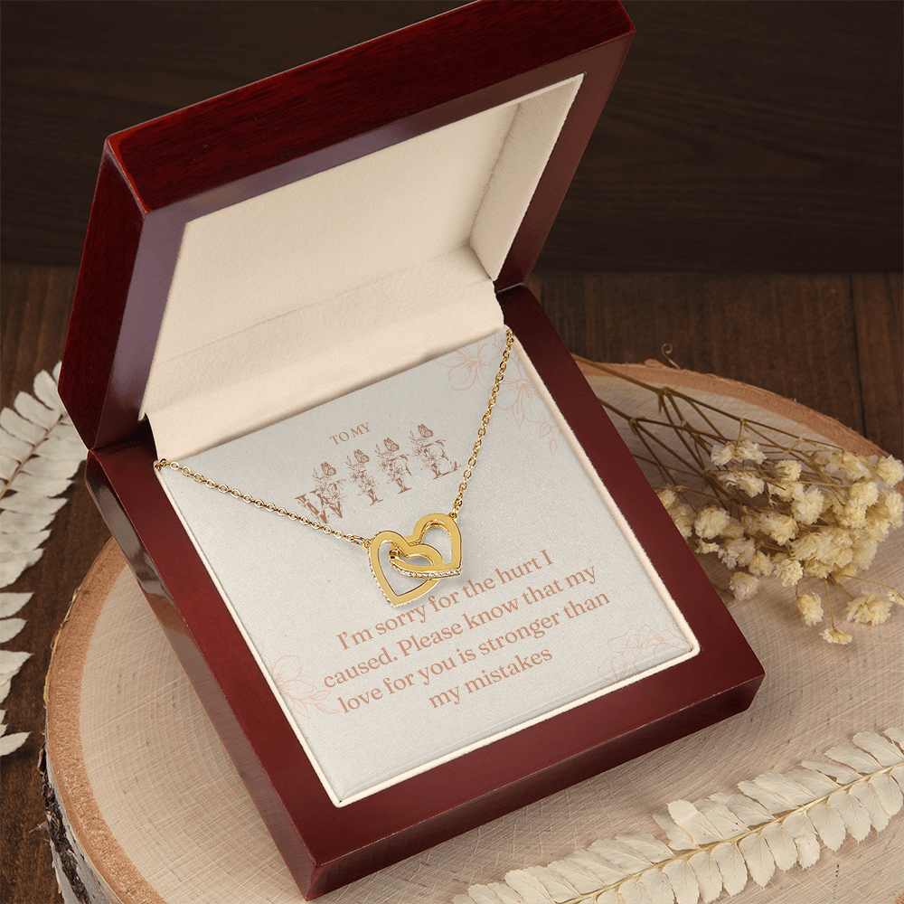 I'm Sorry Gift for Wife – Interlocking Hearts Necklace with Message Card | Apology Jewelry for Her