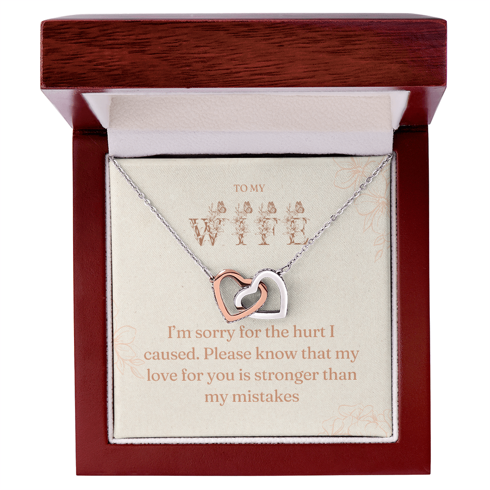 I'm Sorry Gift for Wife – Interlocking Hearts Necklace with Message Card | Apology Jewelry for Her