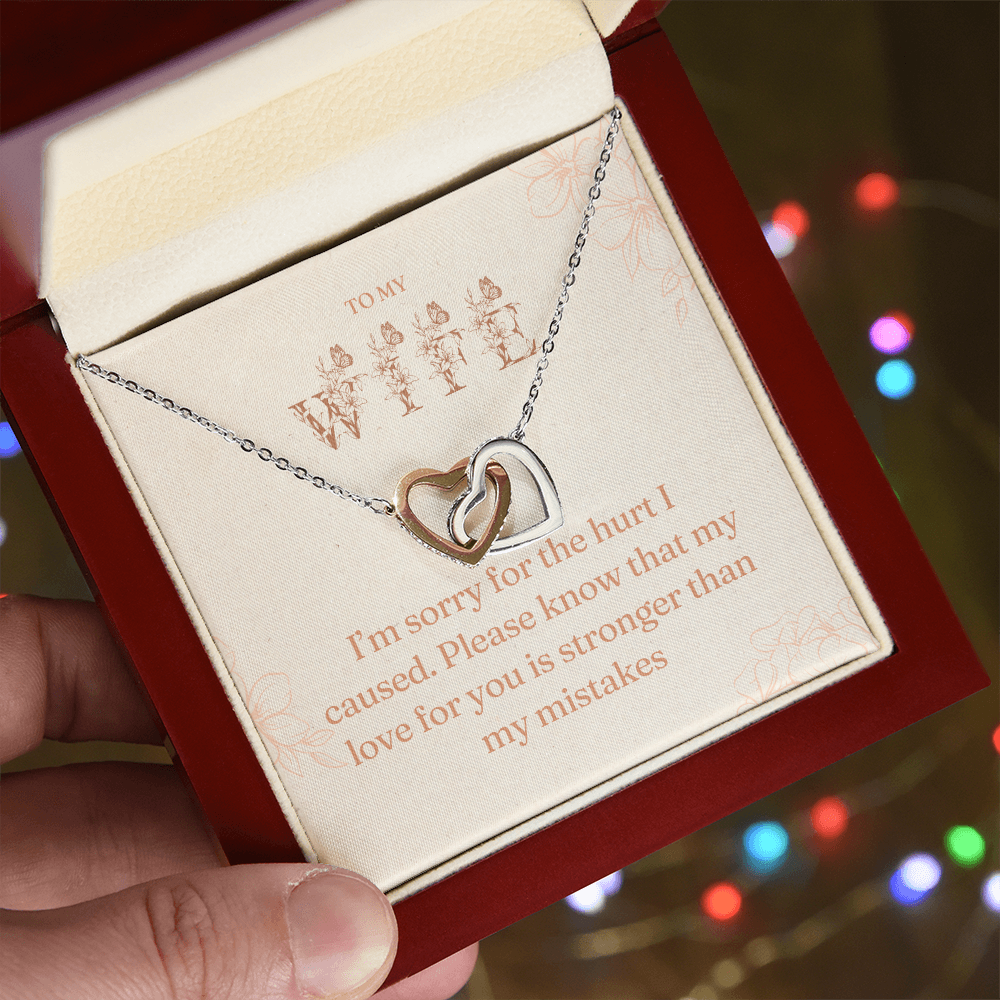 I'm Sorry Gift for Wife – Interlocking Hearts Necklace with Message Card | Apology Jewelry for Her