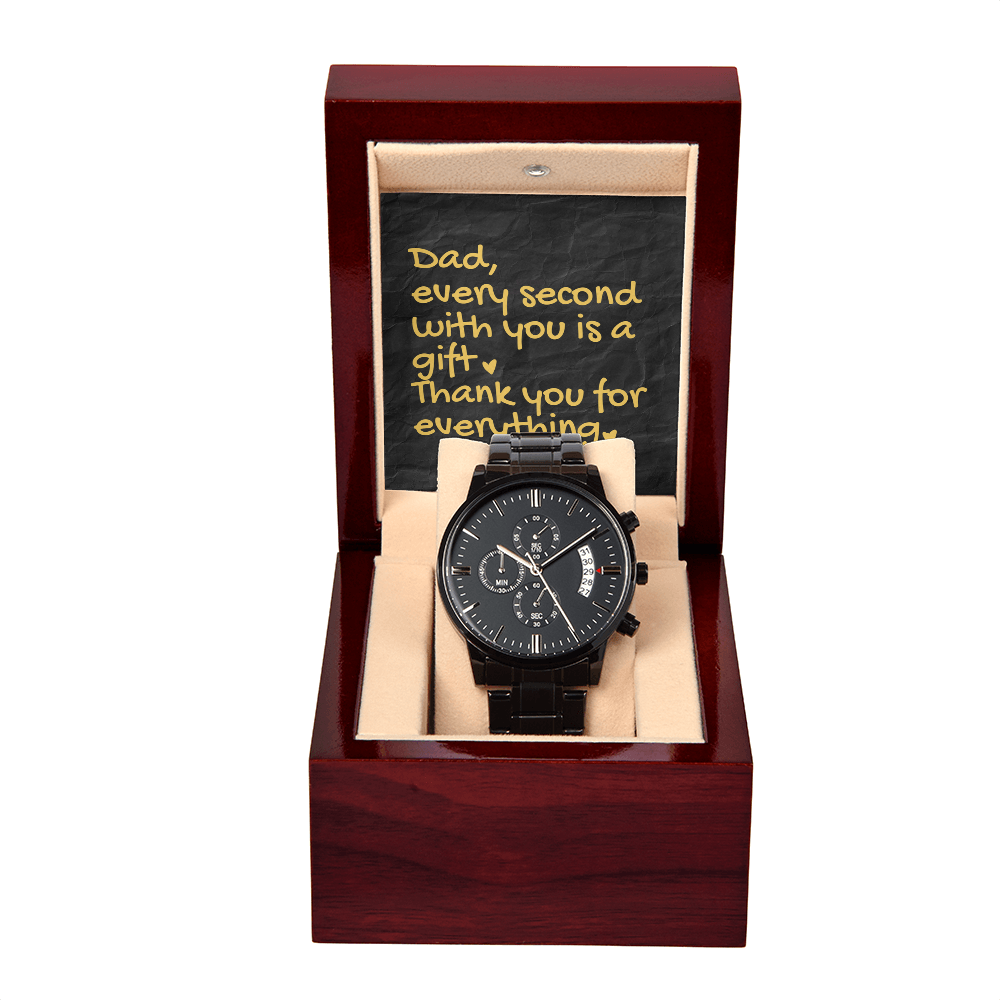 Gift for Dad - Men's Black Chronograph Watch – Luxury Stainless Steel Timepiece, Water-Resistant Gift for Dad