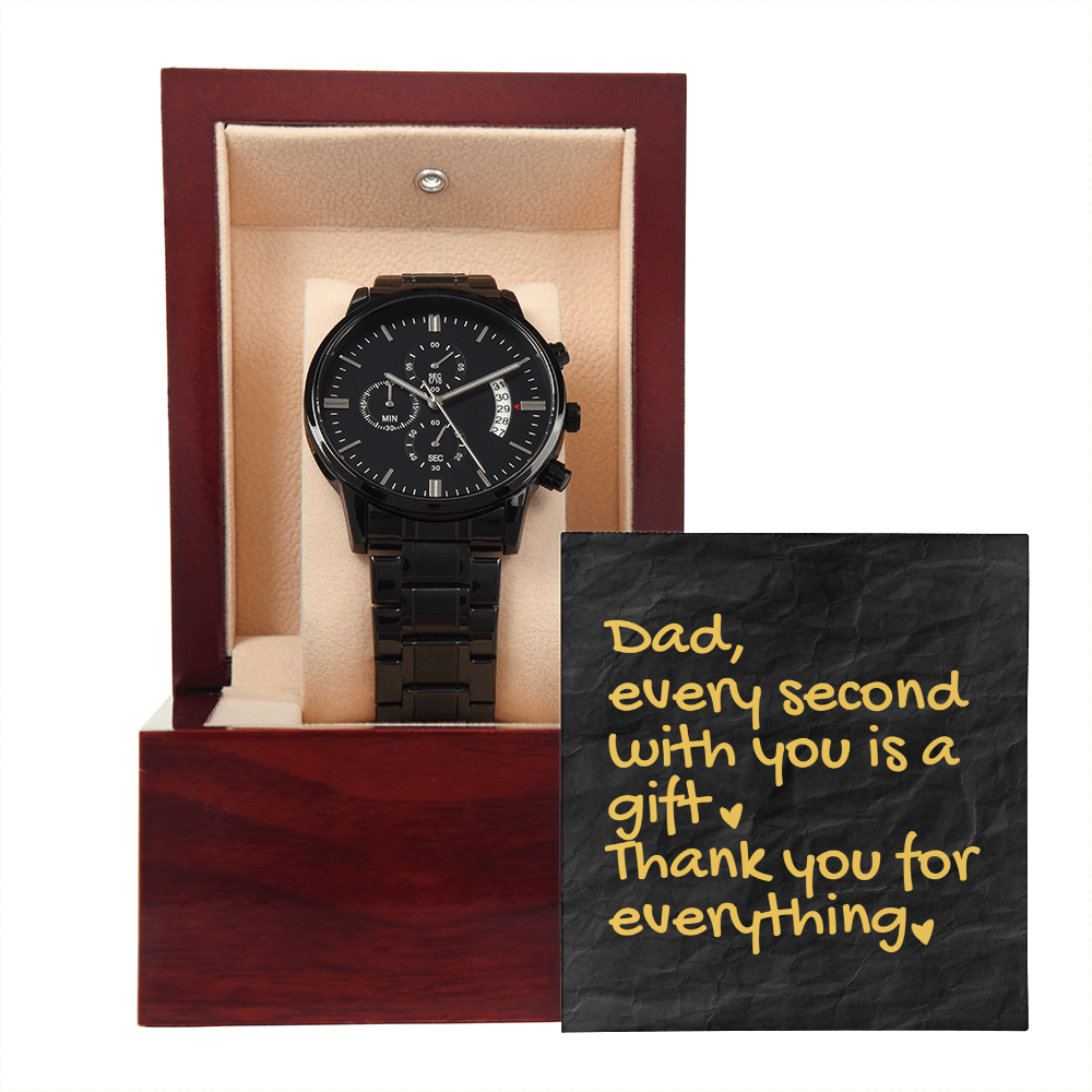 Gift for Dad - Men's Black Chronograph Watch – Luxury Stainless Steel Timepiece, Water-Resistant Gift for Dad