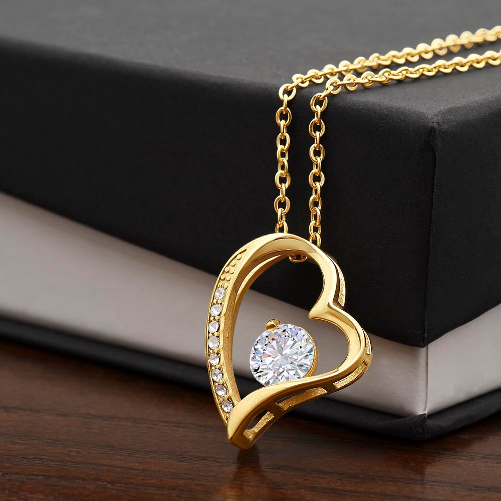 Forever Love Necklace – 14k White Gold or 18k Yellow Gold, CZ Heart Pendant