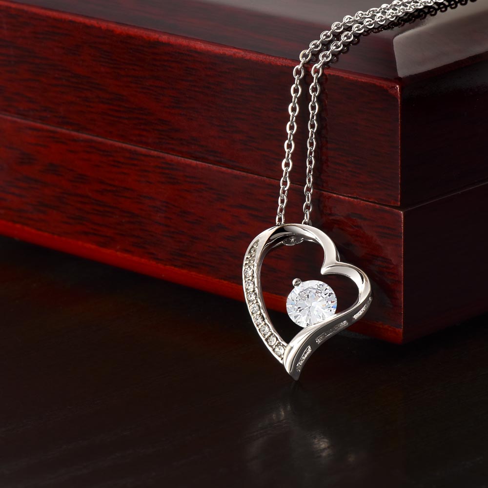 Forever Love Necklace – 14k White Gold or 18k Yellow Gold, CZ Heart Pendant