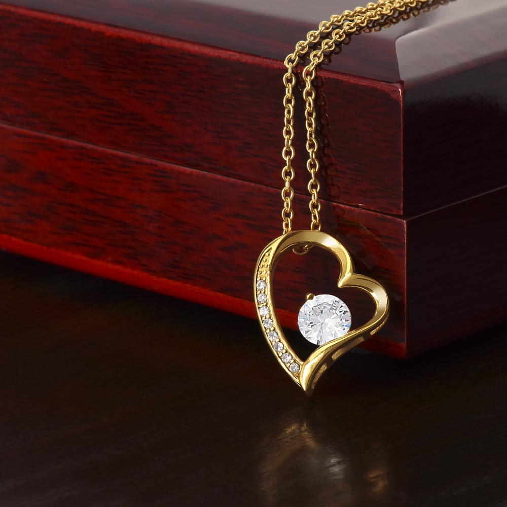 Forever Love Necklace – 14k White Gold or 18k Yellow Gold, CZ Heart Pendant