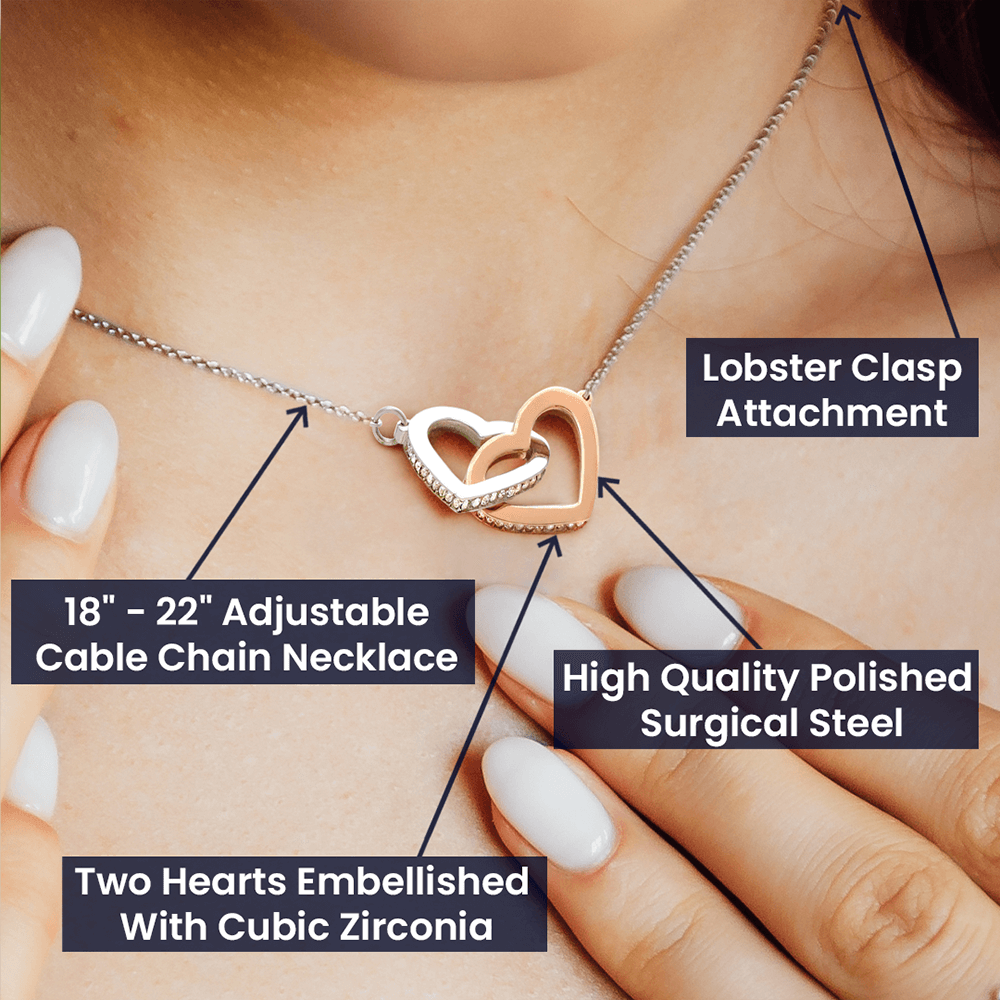 Interlocking Hearts Necklace – Rose Gold & Gold, CZ Crystal Pendant Gift for Her