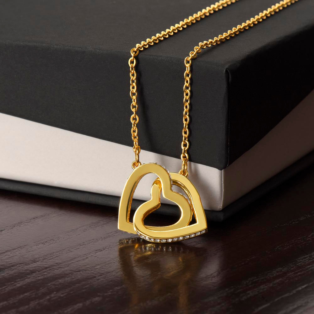 Interlocking Hearts Necklace – Rose Gold & Gold, CZ Crystal Pendant Gift for Her