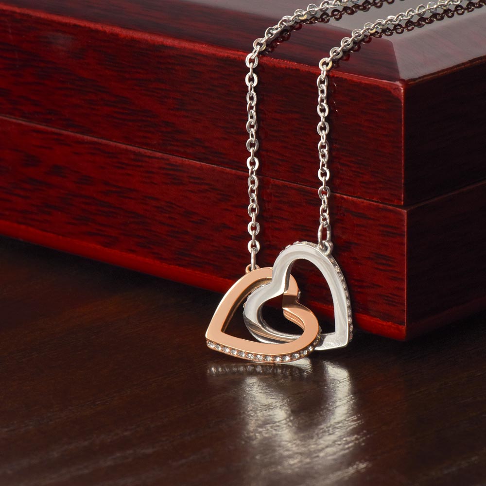 Interlocking Hearts Necklace – Rose Gold & Gold, CZ Crystal Pendant Gift for Her