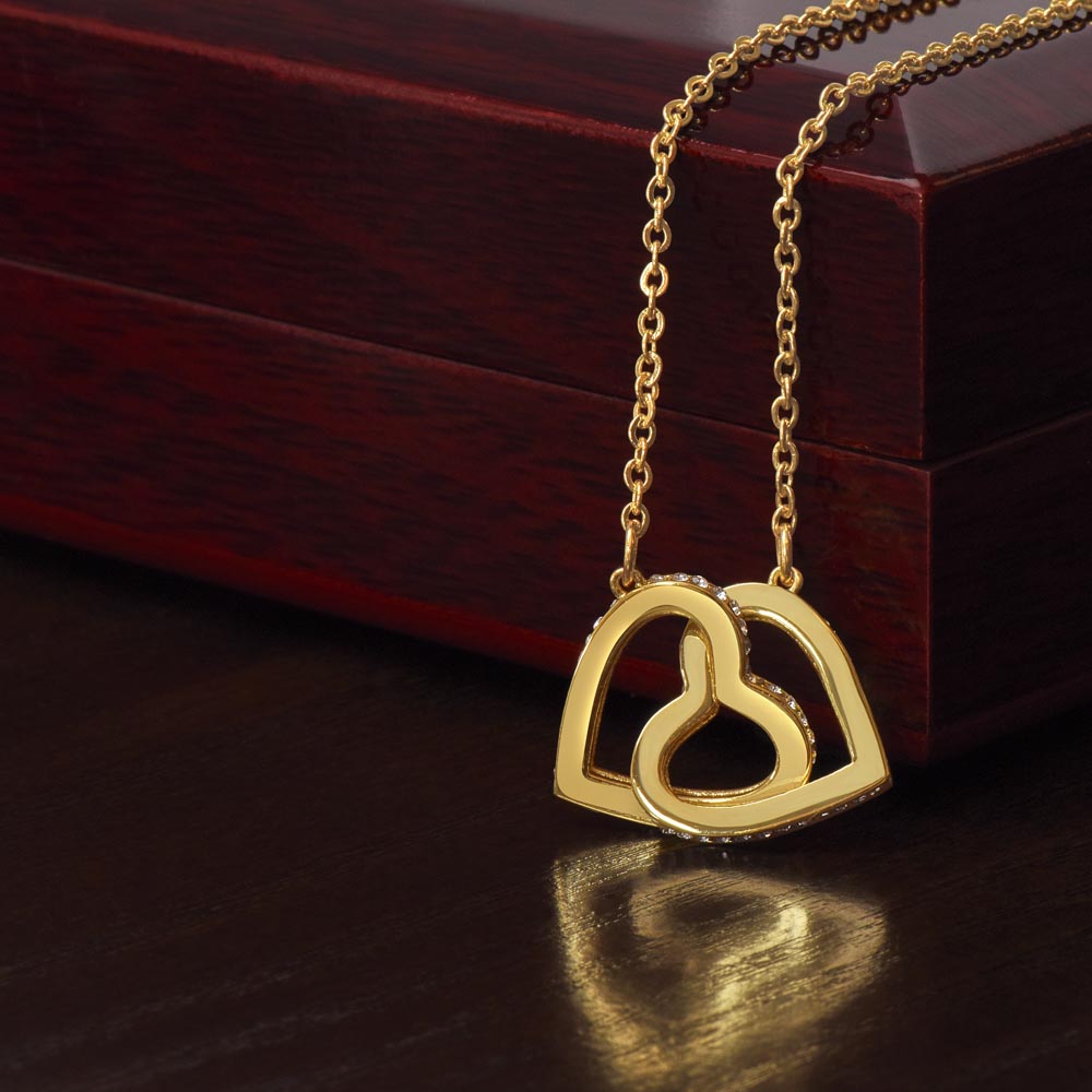 Interlocking Hearts Necklace – Rose Gold & Gold, CZ Crystal Pendant Gift for Her