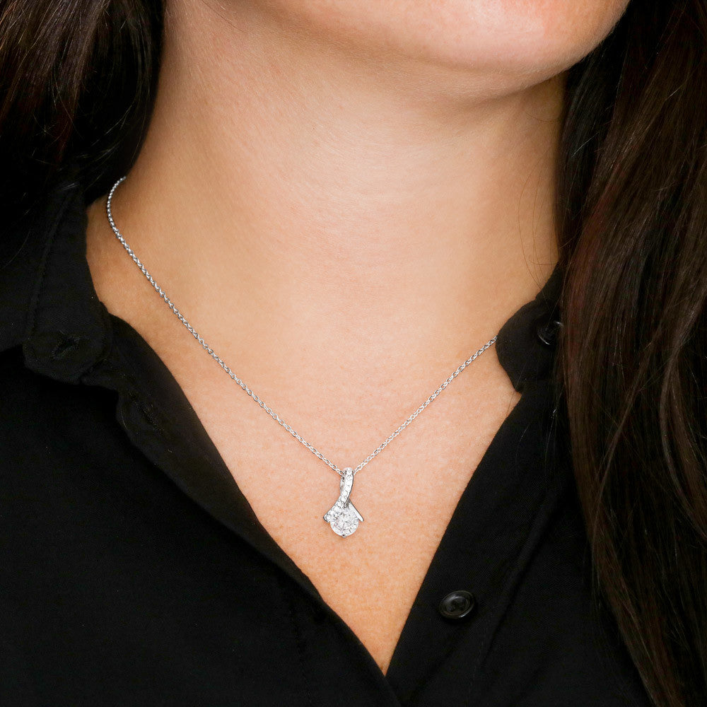 Alluring Beauty Ribbon Pendant Necklace – 14k White Gold or 18k Yellow Gold Finish