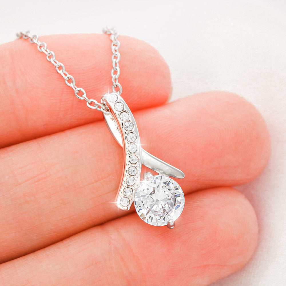 Alluring Beauty Ribbon Pendant Necklace – 14k White Gold or 18k Yellow Gold Finish