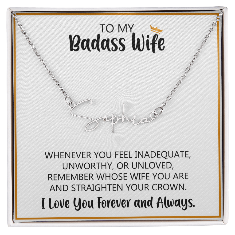 Signature Name Necklace with Message Card for Wife – Personalized Custom Name Jewelry Gift (Made in USA)