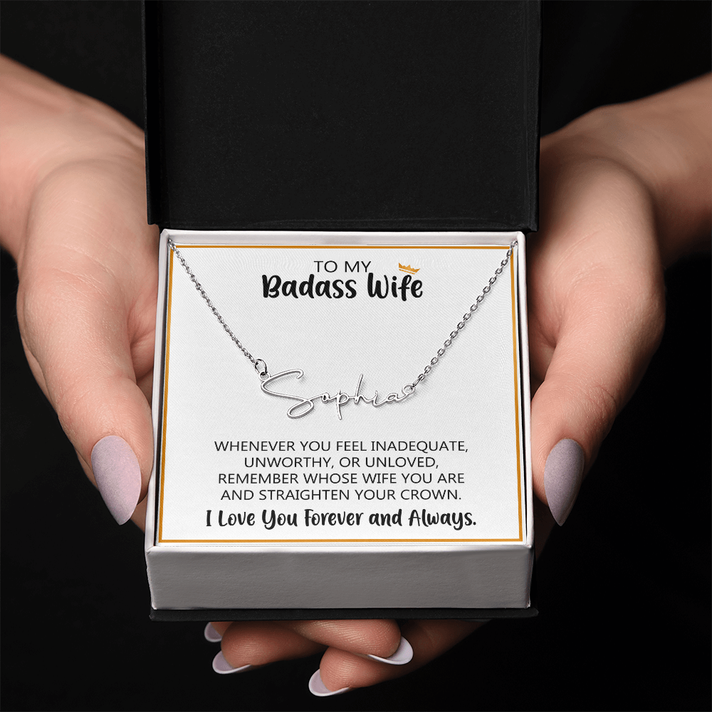 Signature Name Necklace with Message Card for Wife – Personalized Custom Name Jewelry Gift (Made in USA)