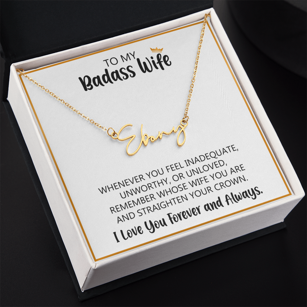 Signature Name Necklace with Message Card for Wife – Personalized Custom Name Jewelry Gift (Made in USA)