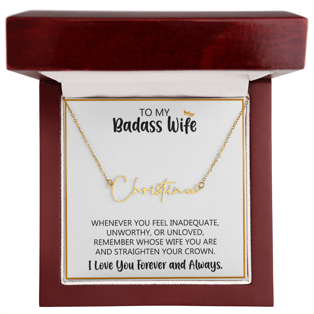 Signature Name Necklace with Message Card for Wife – Personalized Custom Name Jewelry Gift (Made in USA)
