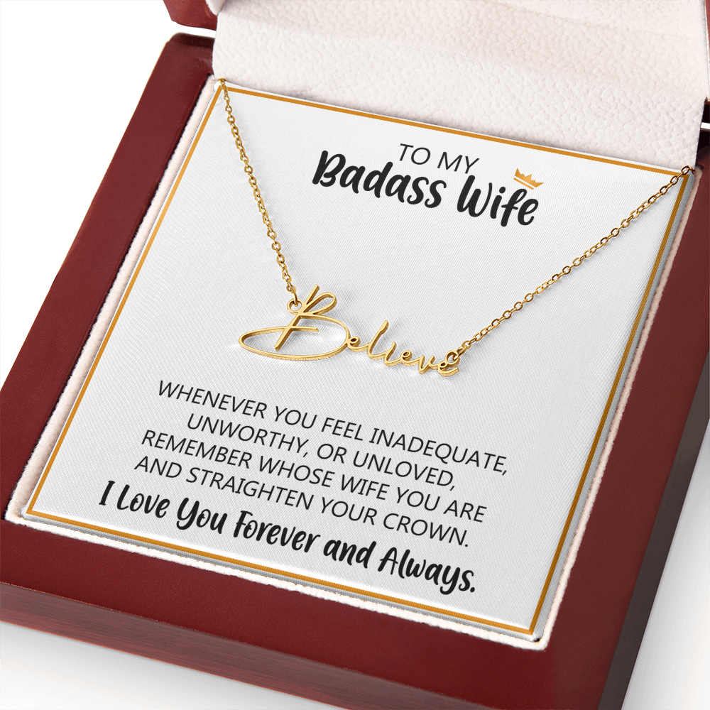 Signature Name Necklace with Message Card for Wife – Personalized Custom Name Jewelry Gift (Made in USA)