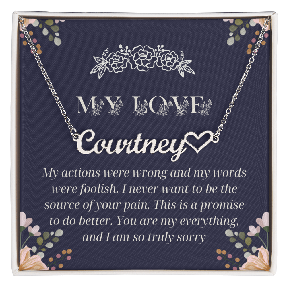 Custom Name Heart Necklace with Apology Message Card – Romantic Sorry Gift for Wife