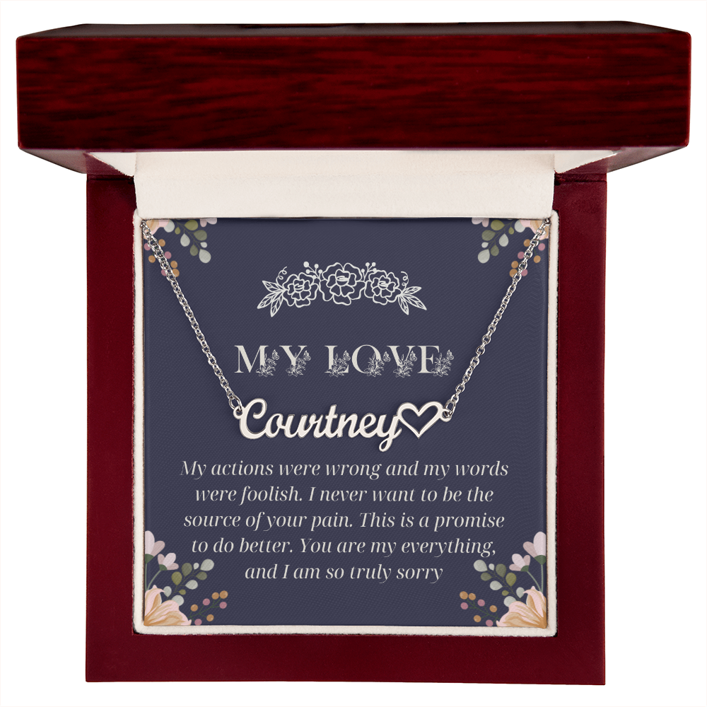 Custom Name Heart Necklace with Apology Message Card – Romantic Sorry Gift for Wife