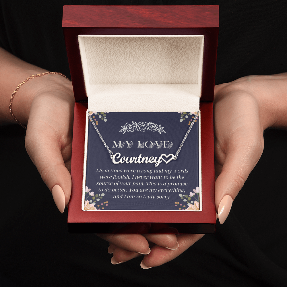 Custom Name Heart Necklace with Apology Message Card – Romantic Sorry Gift for Wife