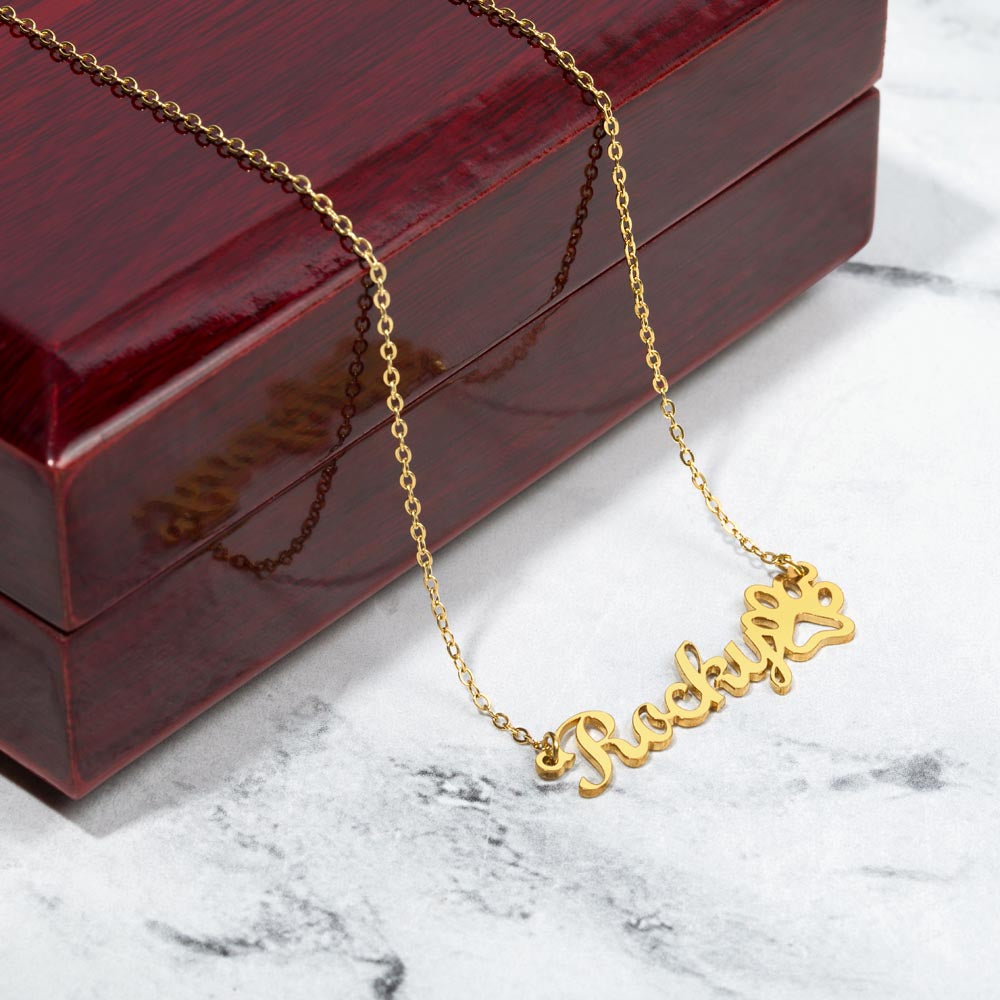Personalized Paw Print Name Necklace – Custom Pet Lover Jewelry Gift, Stainless Steel or 18K Gold