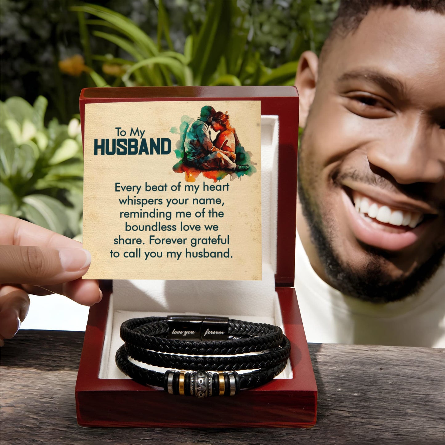 Men's "Love You Forever" Bracelet – Engraved Vegan Leather Bracelet with Message Card | Gift for Husband, or Boyfriend