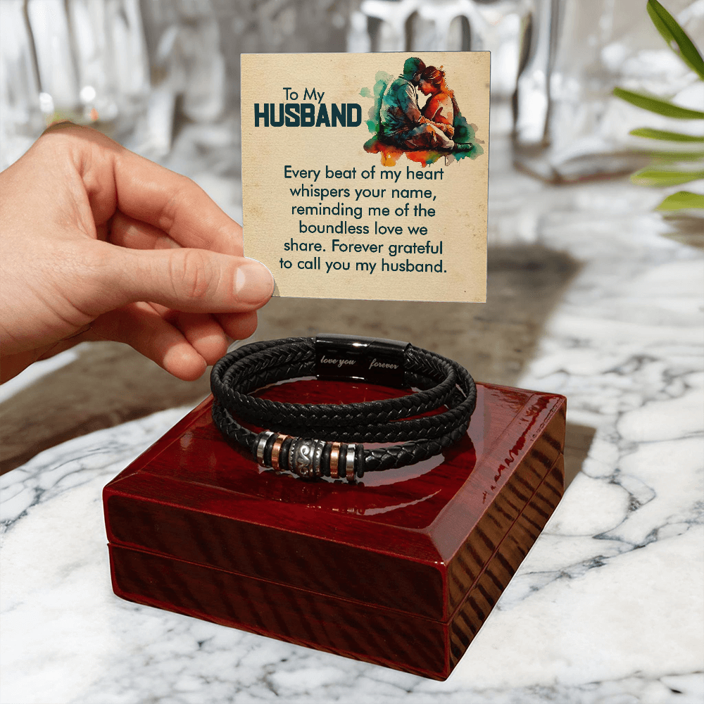 Men's "Love You Forever" Bracelet – Engraved Vegan Leather Bracelet with Message Card | Gift for Husband, or Boyfriend