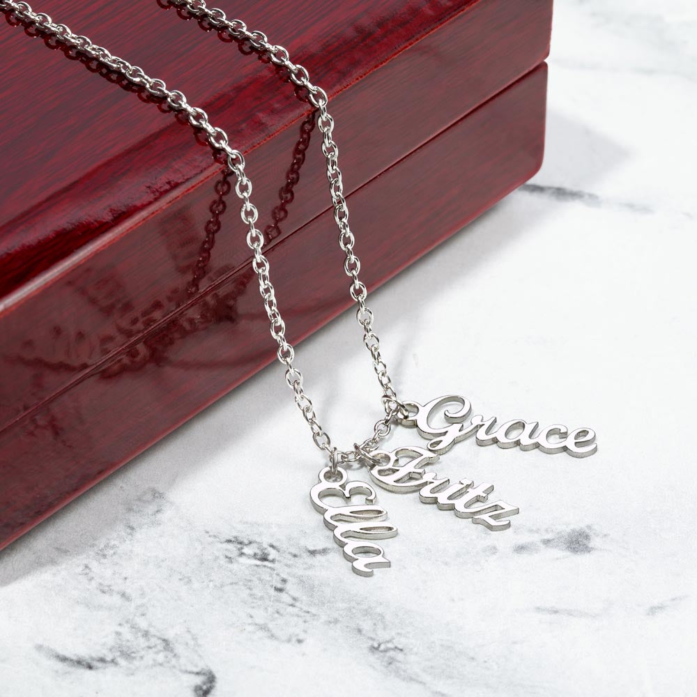 Custom Multi Name Vertical Necklace – Personalized Jewelry Gift for Mom, Wife, or Family