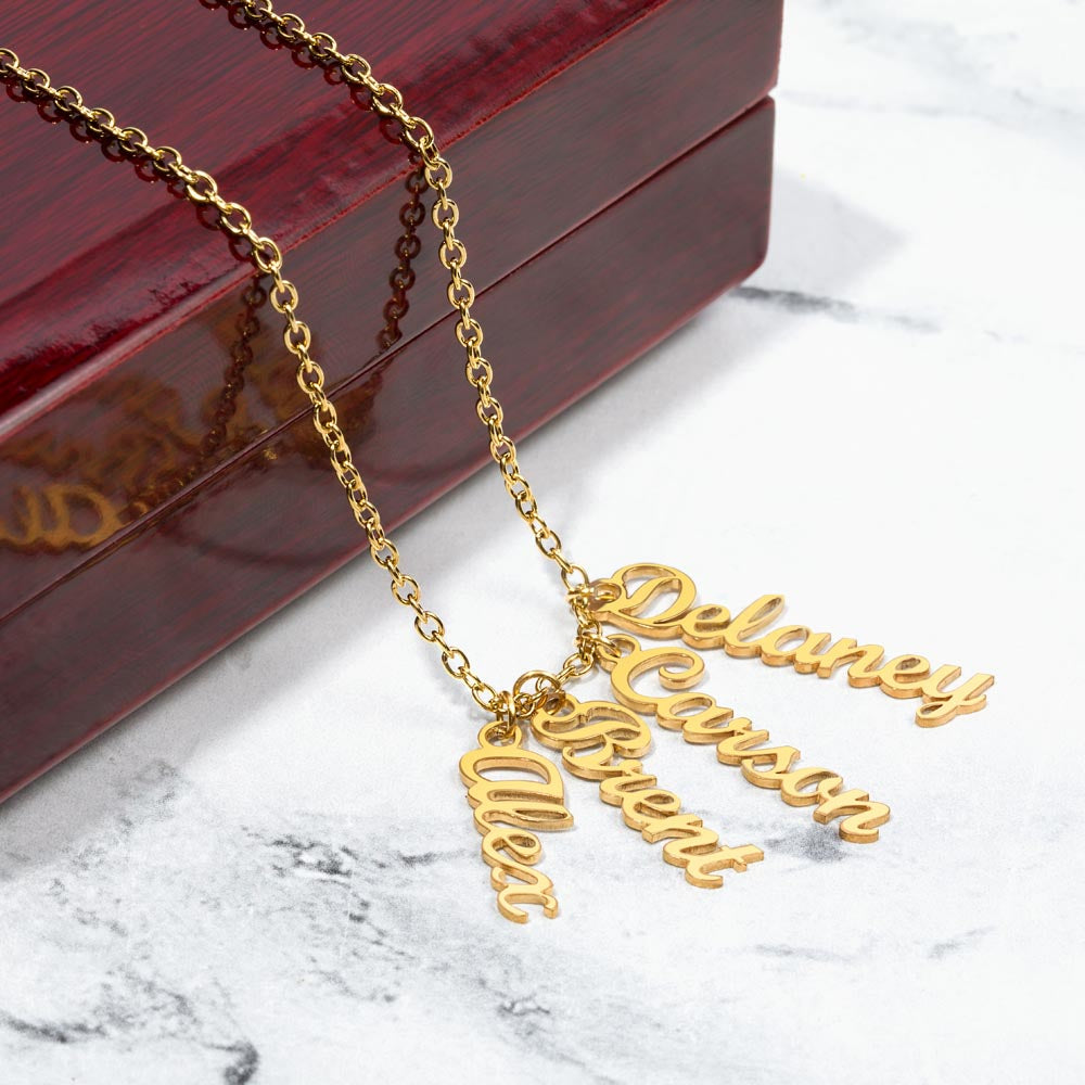 Custom Multi Name Vertical Necklace – Personalized Jewelry Gift for Mom, Wife, or Family