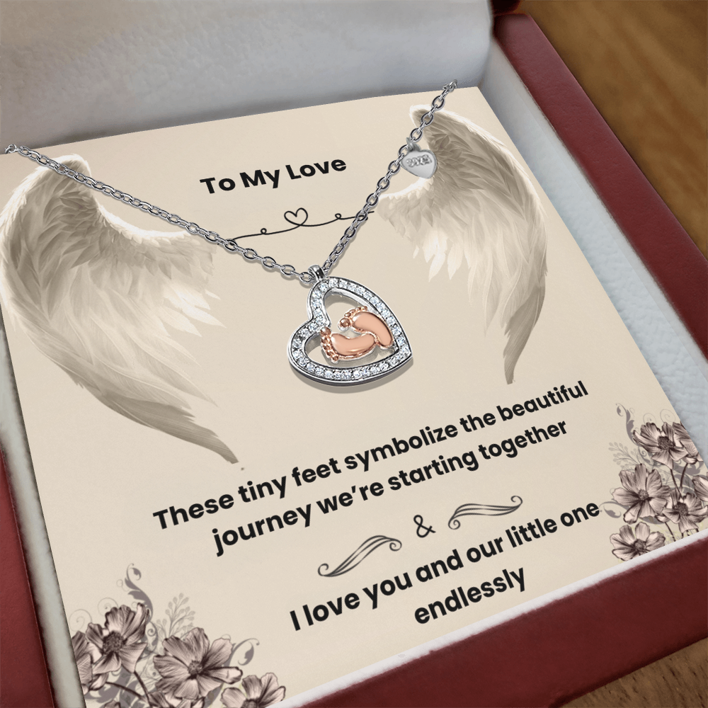 Baby Feet Heart Necklace with Love Message Card – Rose Gold Sterling Silver Gift for New Moms & Moms-to-Be