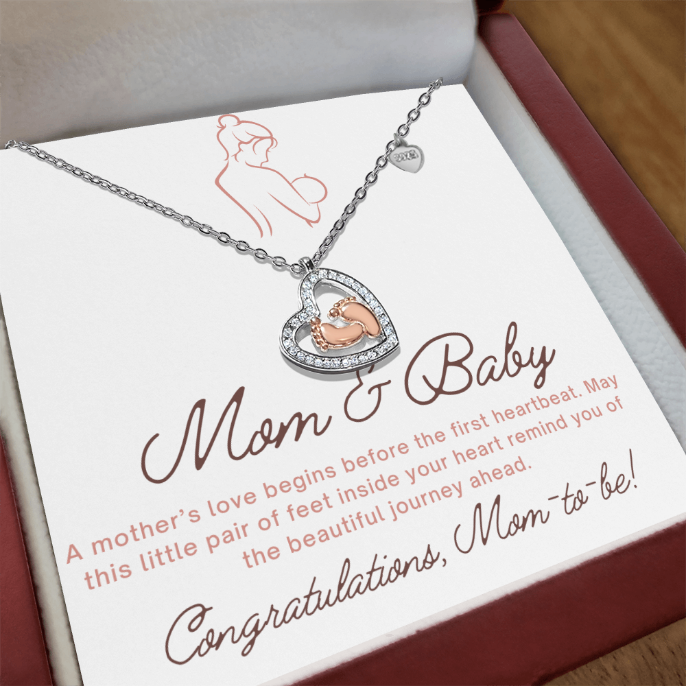 Baby Feet Heart Necklace with Baby Shower Message Card – Gift for Mom-to-Be