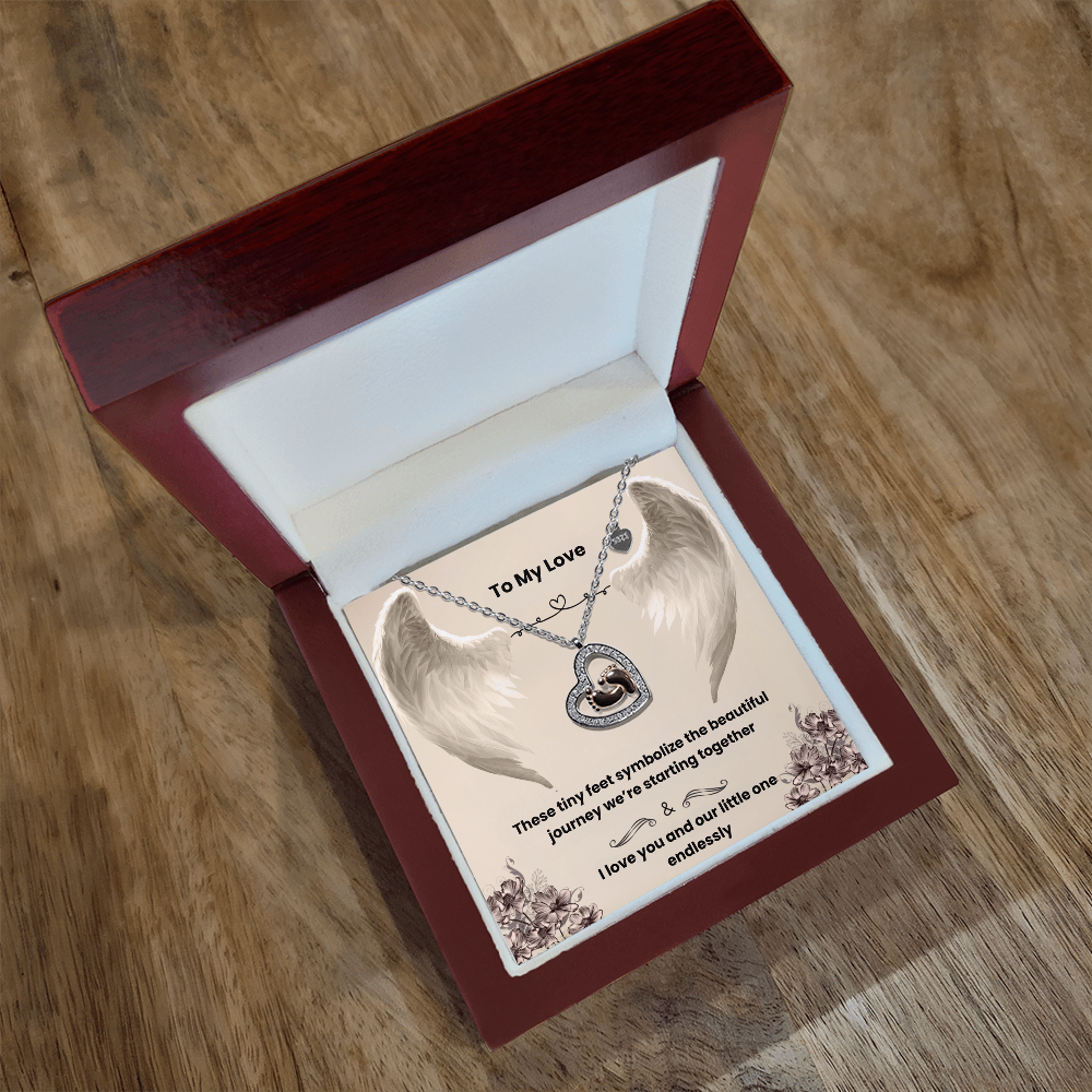 Baby Feet Heart Necklace with Love Message Card – Rose Gold Sterling Silver Gift for New Moms & Moms-to-Be