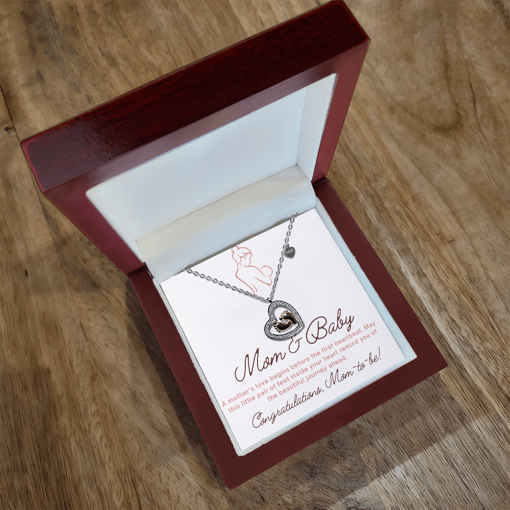 Baby Feet Heart Necklace with Baby Shower Message Card – Gift for Mom-to-Be