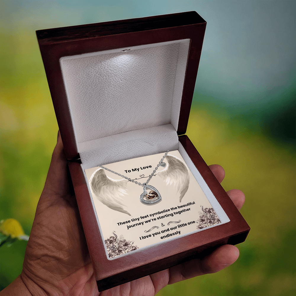 Baby Feet Heart Necklace with Love Message Card – Rose Gold Sterling Silver Gift for New Moms & Moms-to-Be