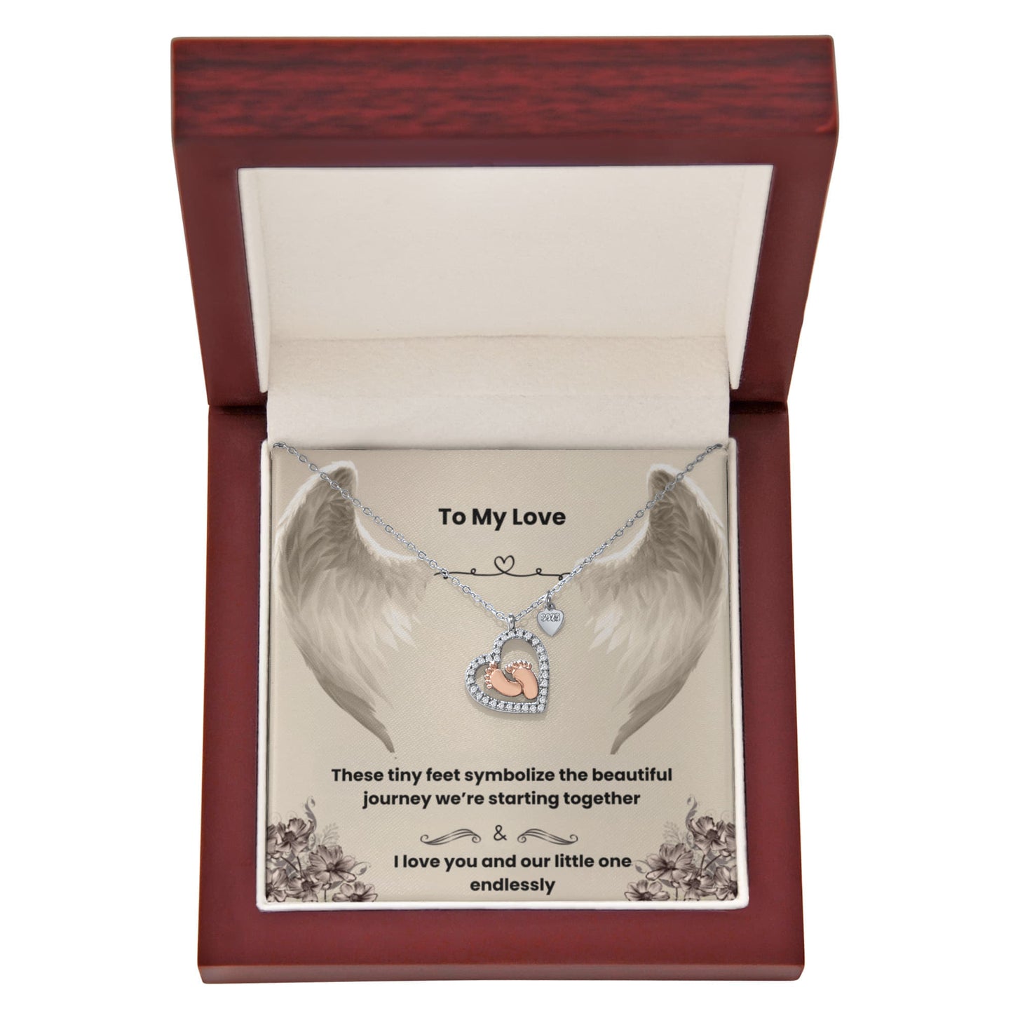 Baby Feet Heart Necklace with Love Message Card – Rose Gold Sterling Silver Gift for New Moms & Moms-to-Be