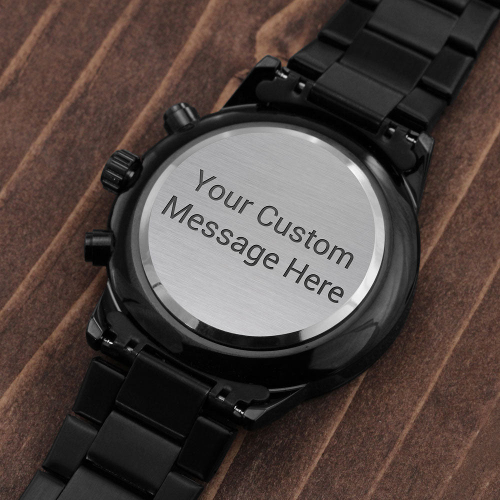 Custom Engraved Black Chronograph Watch – Personalized Men's Gift, Groomsmen, Anniversary & Father's Day