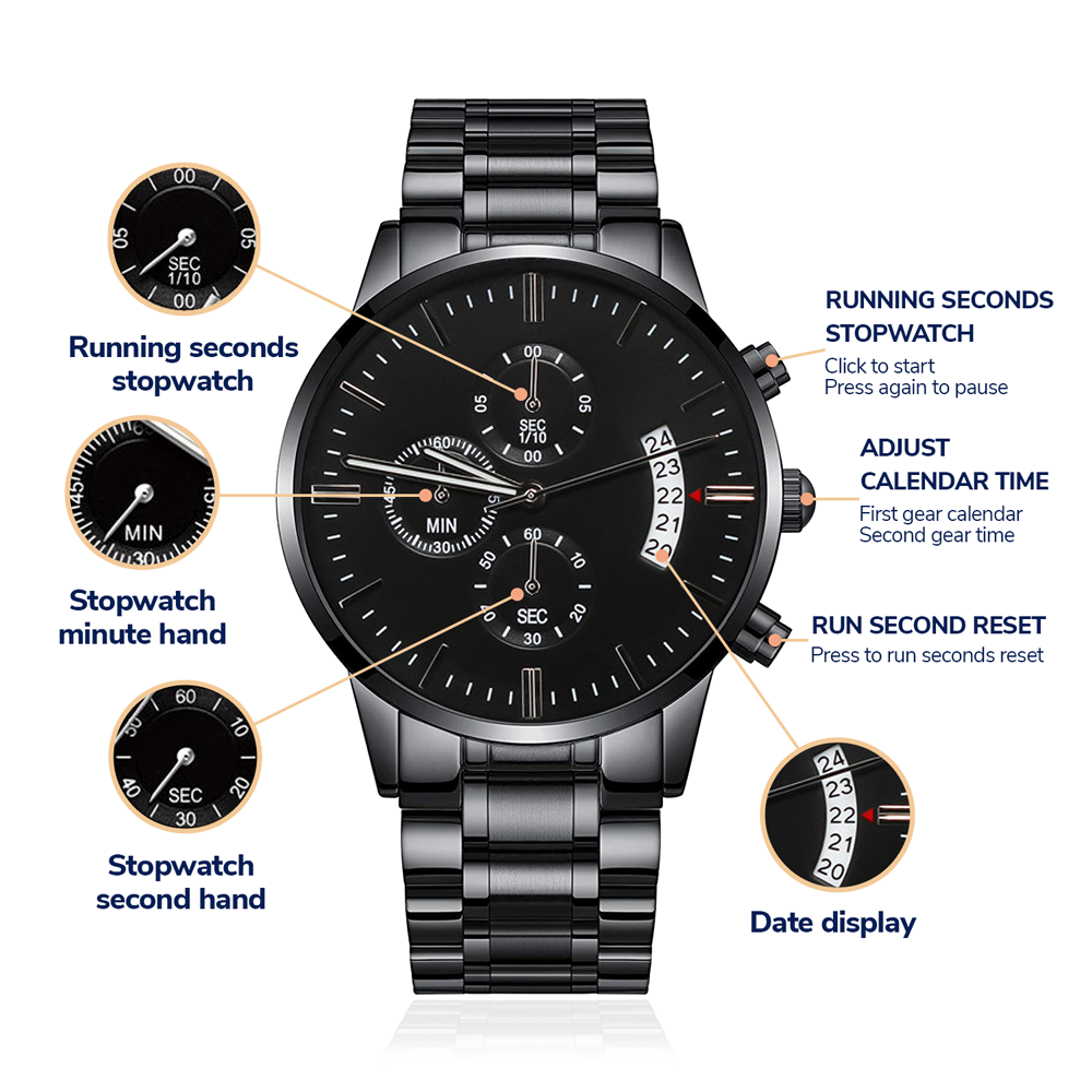 Custom Engraved Black Chronograph Watch – Personalized Men's Gift, Groomsmen, Anniversary & Father's Day