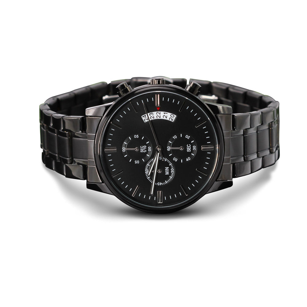 Custom Engraved Black Chronograph Watch – Personalized Men's Gift, Groomsmen, Anniversary & Father's Day