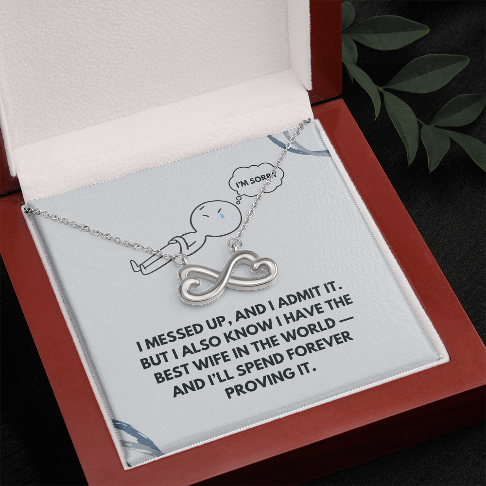 Apology Gift for Wife – Interlocking Hearts Necklace with “I Messed Up” Message Card | Meaningful Forgiveness Jewelry