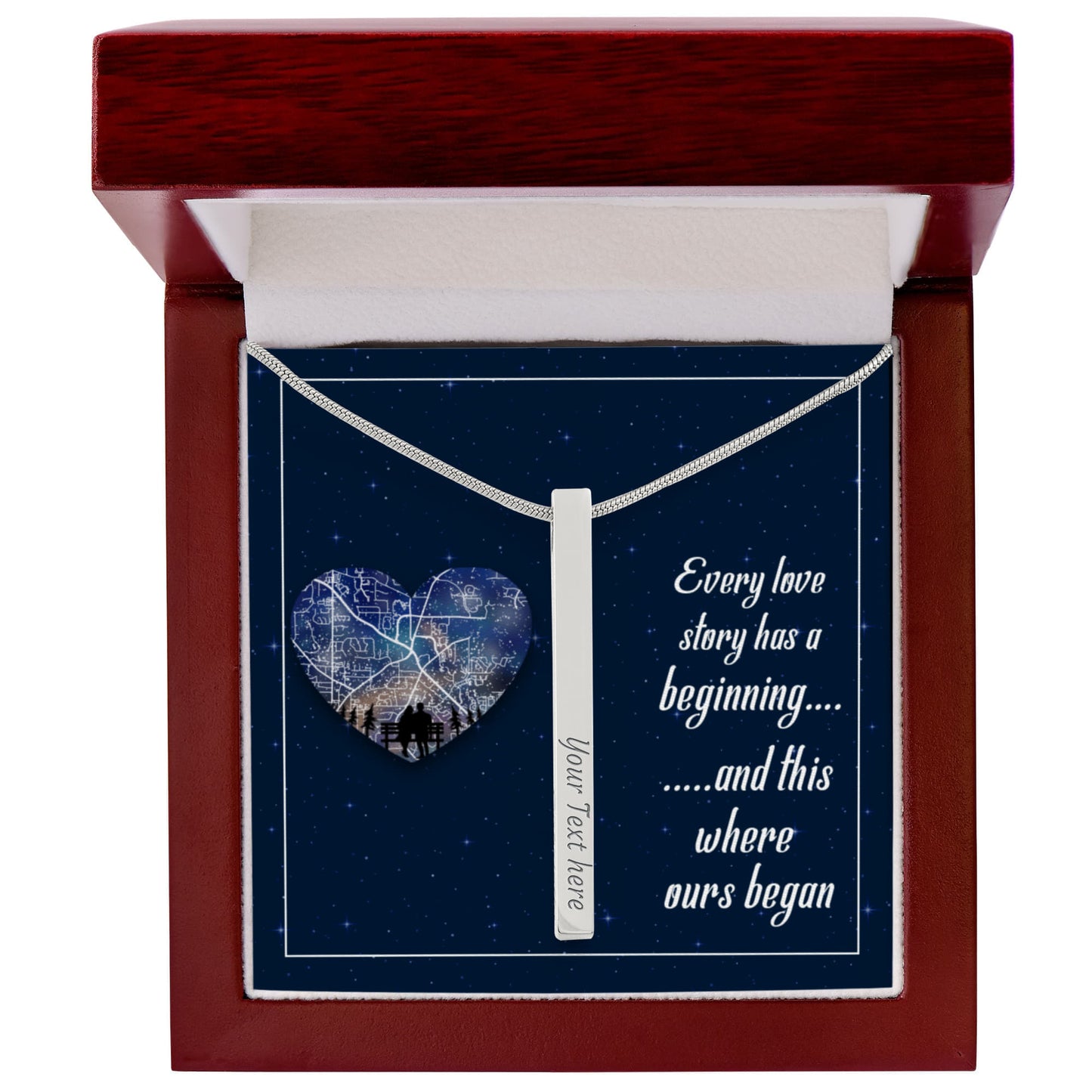 Custom Engraved 4-Sided Stick Necklace with Romantic Message Card – Personalized Love Story Gift for Wife, Girlfriend, Anniversary or Valentine's Day